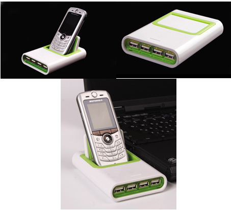 מעמד לטלפון נייד + רכזת USB מהבהב כאשר הטלפון מצלצל