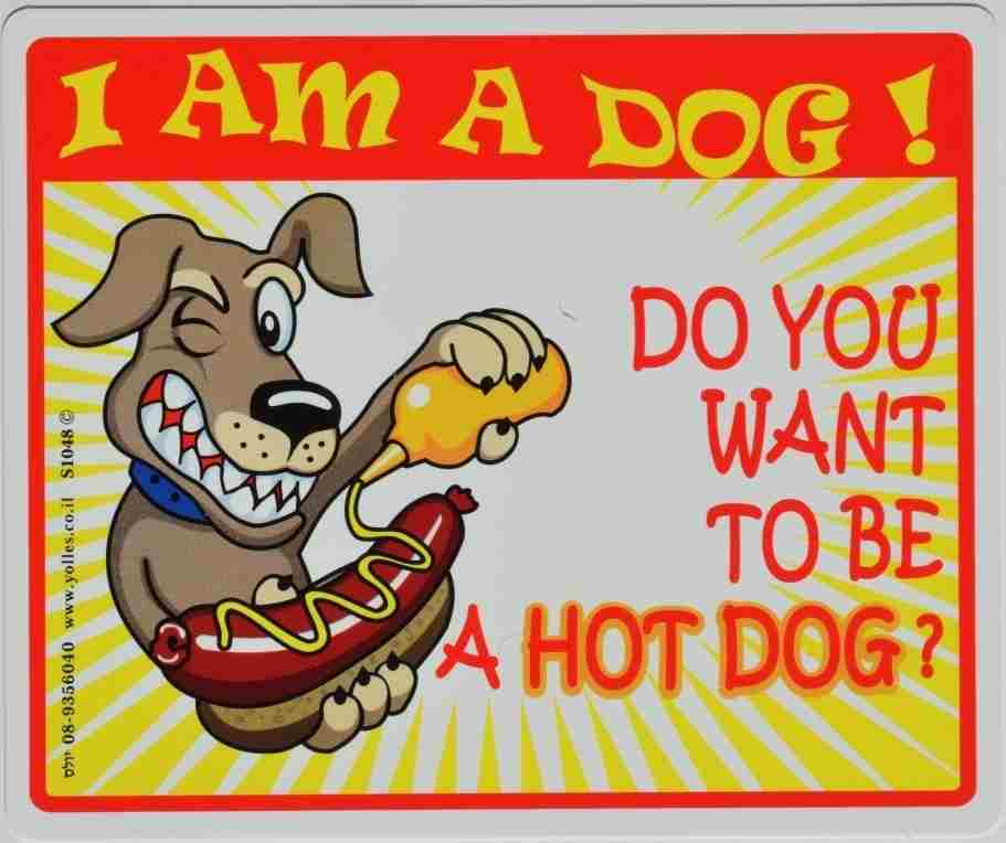 שלט  I AM A DOG! DO YOU WANT TO BE HOT DOG?  25/30 ס"מ  S1048  