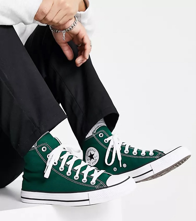 נעלי אולסטאר ירוק גבוה נשים גברים Converse Dark Green
