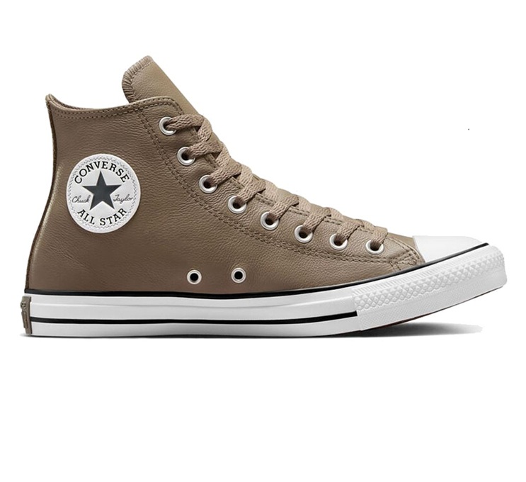 נעלי אולסטאר עור חום אפור גבוה גברים | Converse Taupe Leather