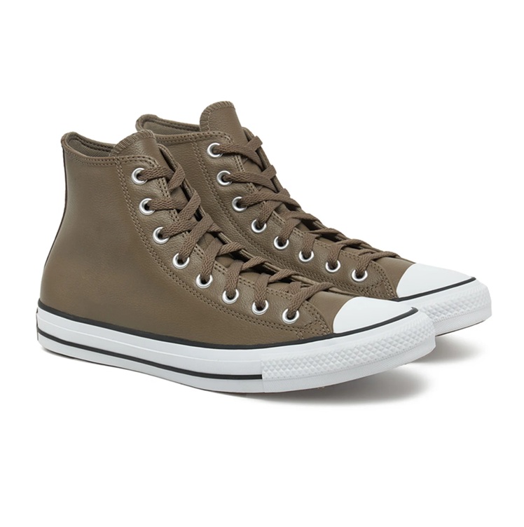 נעלי אולסטאר עור חום אפור גבוה גברים | Converse Taupe Leather