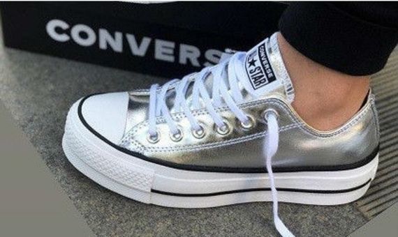 נעלי אולסטאר פלטפורמה כסף מטאלי נשים Converse Metal Platform Silver
