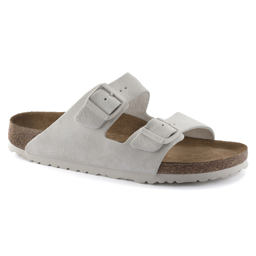 כפכף בירקנשטוק זמש לבן ענתיק נשים | Birkenstock Arizona Soft Footbed Suede Leather Antique White