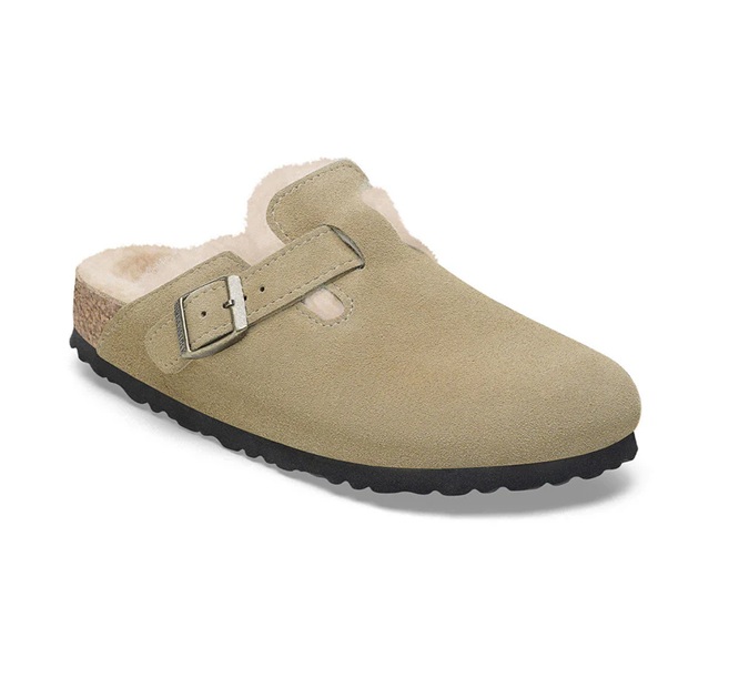 כפכפי בוסטון פרווה טיופ לנשים | Birkenstock Boston Shearling Taupe
