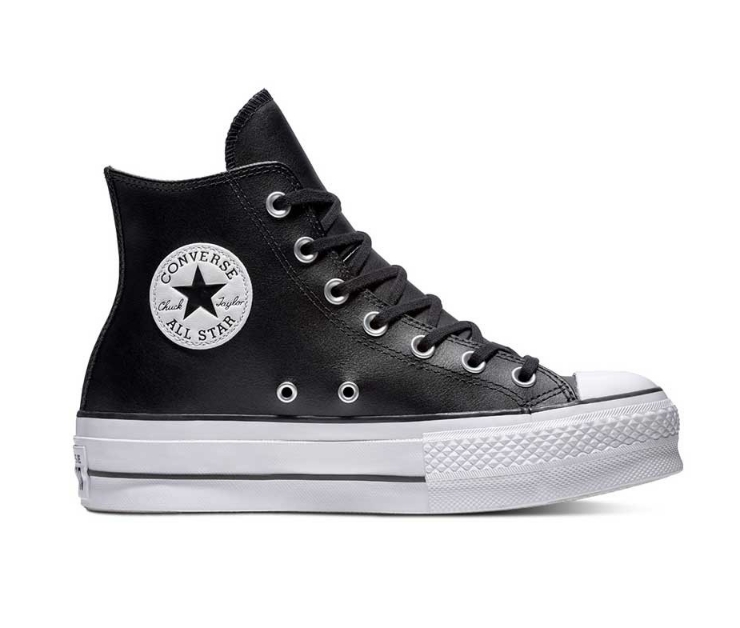 נעלי אולסטאר פלטפורמה עור גבוה שחור נשים | Converse Platform Leather High Top