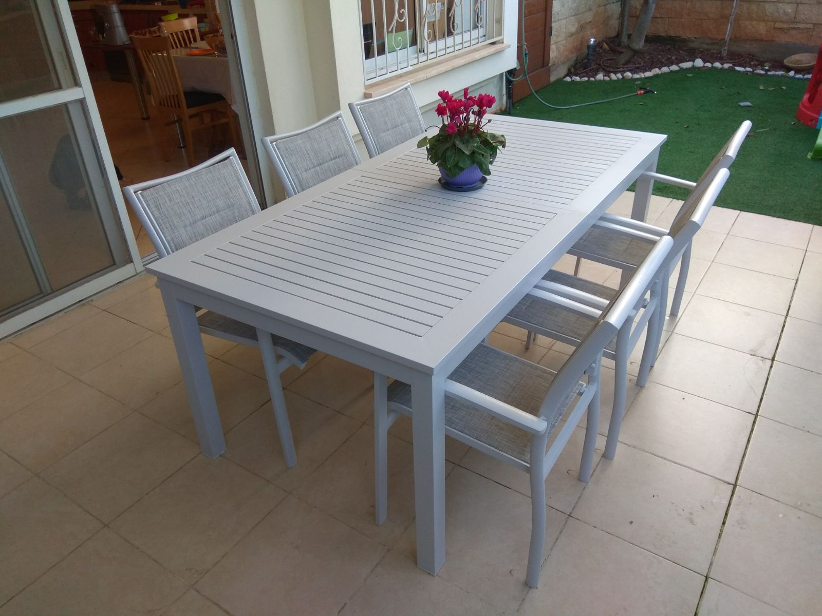 שולחן נפתח לגינה הכל אלומיניום 100x200/300 לבן/שמפניה