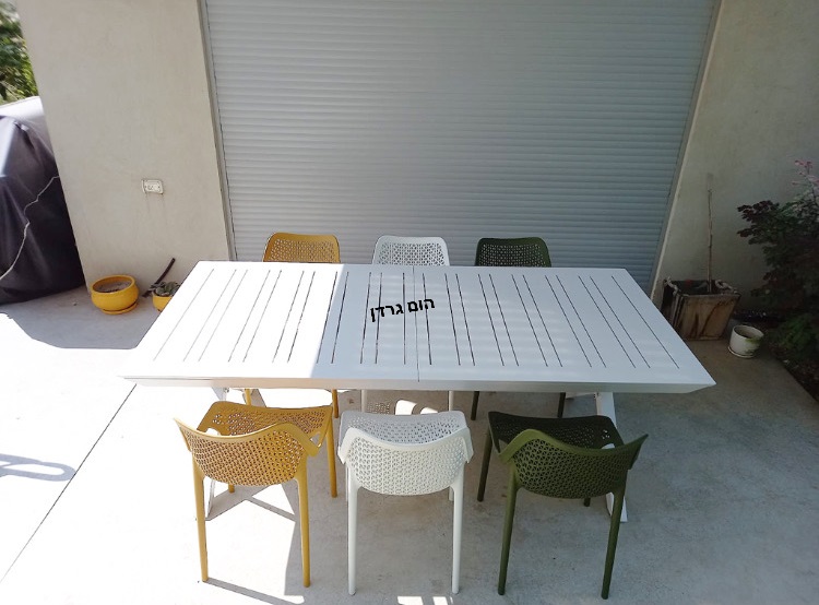 שולחן נפתח לגינה מאלומיניום רגל איקס 100X216/297 כולל 6 כסאות
