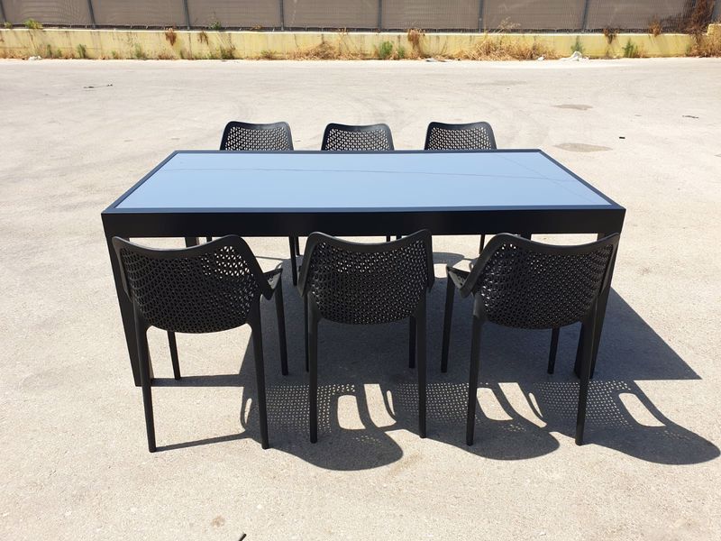  מבצע שולחן אלומניום/זכוכית נפתח 100/190X300 כולל 6 כסאות