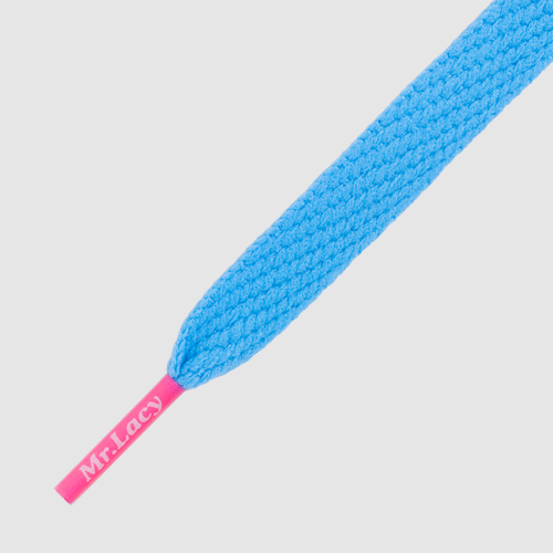Flatties CT Mellow Blue/Neon Pink - זוג שרוכים שטוחים בצבע תכלת עם אגלט ורוד ניאון