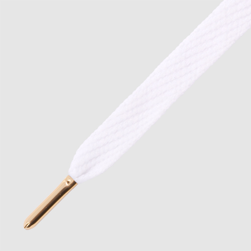Flatties White Gold Tip - זוג שרוכים שטוחים בצבע לבן עם אגלט זהב