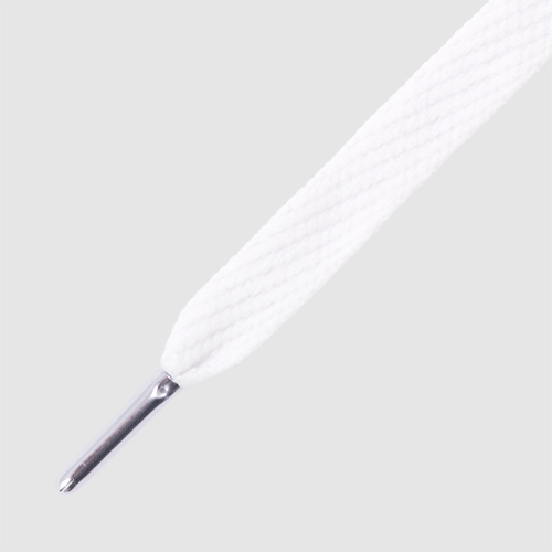 Flatties Metal Tip White- זוג שרוכים שטוחים בצבע לבן עם אגלט כסוף