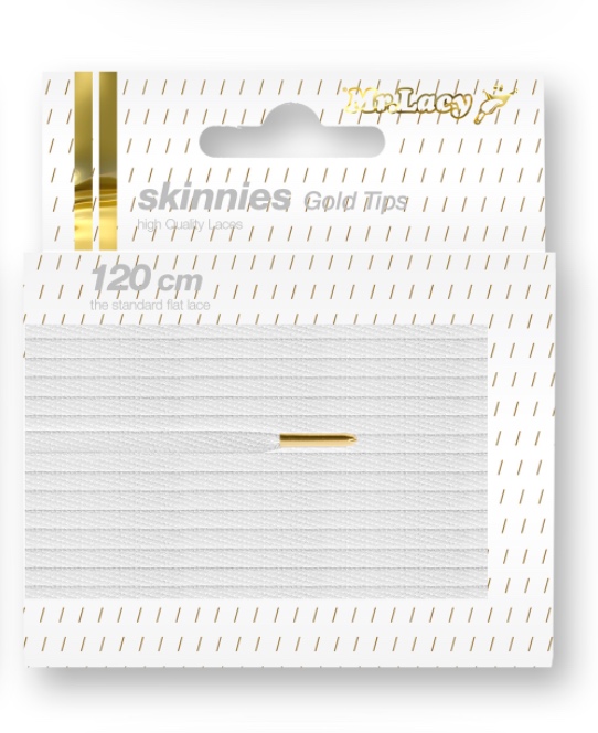 Skinnies White Gold Tip- זוג שרוכים צרים בצבע לבן עם אגלט בצבע זהב