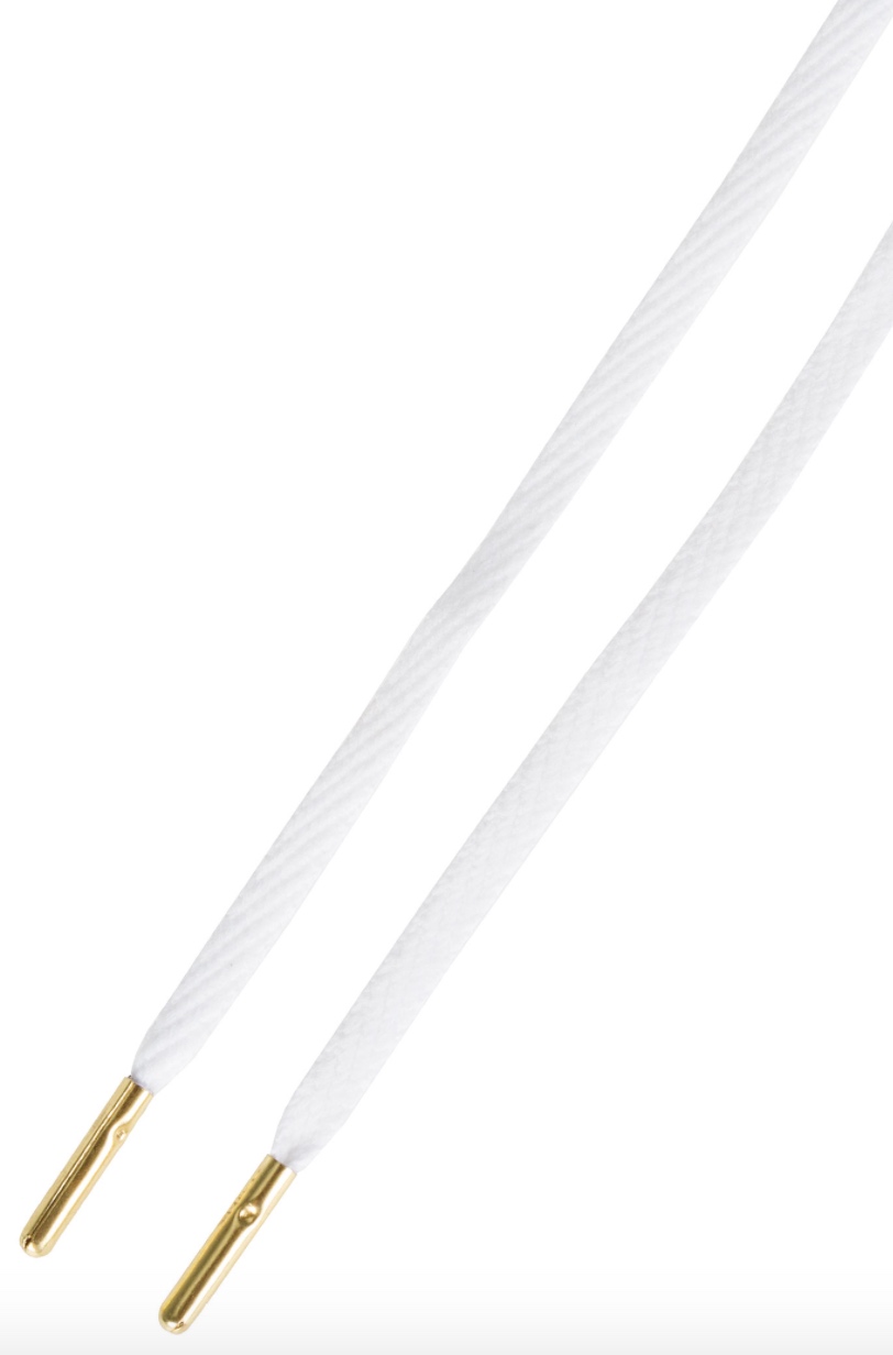 Skinnies White Gold Tip- זוג שרוכים צרים בצבע לבן עם אגלט בצבע זהב