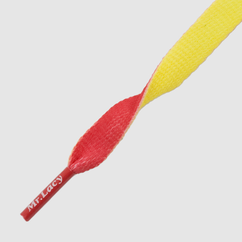 Clubbies Red Yellow - זוג שרוכים שטוחים בשני צבעים אדום צהוב