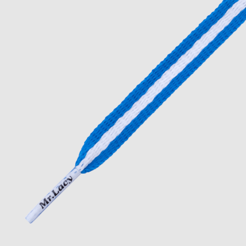 Stripies Royal Blue White- זוג שרוכים שטוחים עם הפס כחול לבן