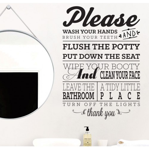 מדבקת קיר - כללים של חדר השירותים