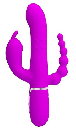 ויברטור סיליקון עדינות כפולה ומכופלת עם פניני ברזל וחדירה כפולה