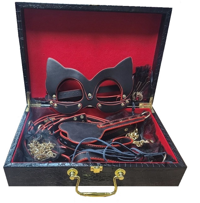 סט סאדו יוקרתי בצבעים שחור ואדום במזוודה איכותית