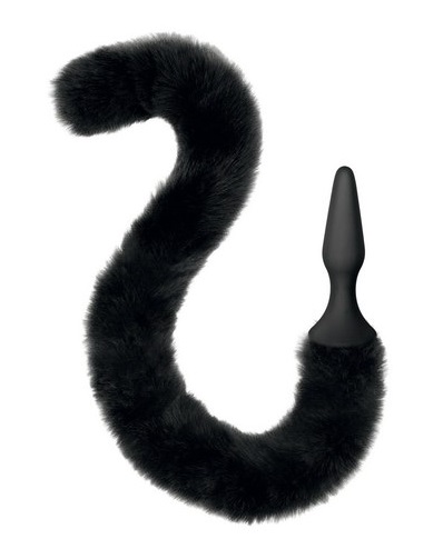 בט פלאג סיליקוני עם זנב חתול פרוותי שחור וארוך (סינטטי)