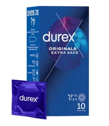 10 קונדומים דורקס עבים במקצת עם חומר סיכה Originals Extra Safe