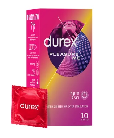 10 קונדומים דורקס עם צלעות רטט ונקודות חיספוס Pleasure Me