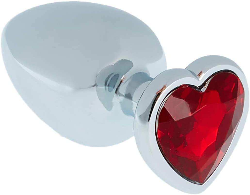 פלאג אנאלי מתכתי גדול עם אבן אדומה בצורת לב
