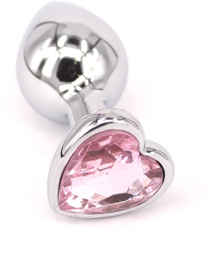 פלאג אנאלי מתכתי קטן עם אבן לב בצבע ורוד בהיר