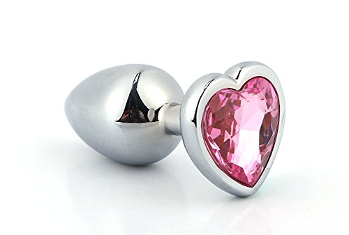 פלאג אנאלי מתכת בינוני עם אבן לב בצבע ורוד