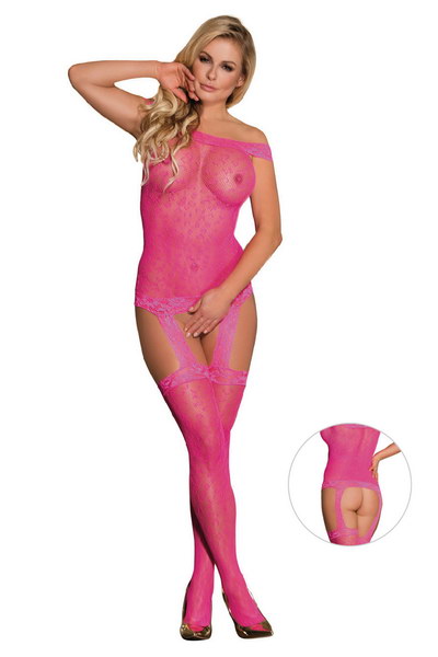 בגד רשת סקסי פתוח בצבע ורוד מידה XL