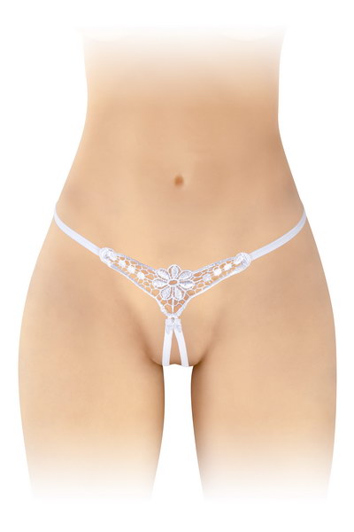 חוטיני לבן סקסי עם פתח תחתון ודוגמת פרח