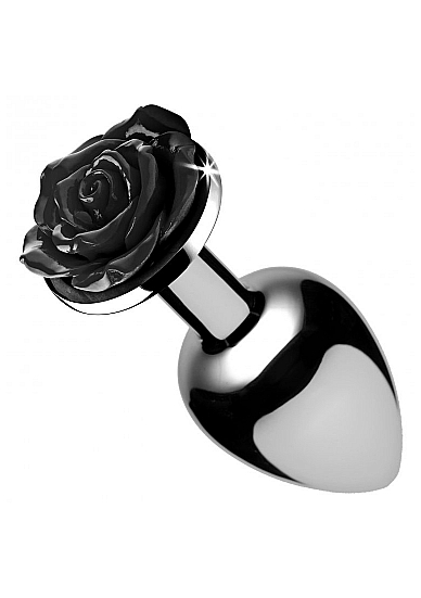פלאג אנאלי מתכתי בינוני עם אבן שחורה בצורת ורד