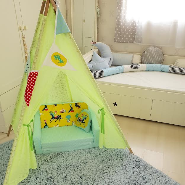 אוהל טיפי לחדר ילדים בד טריקו כוכבים