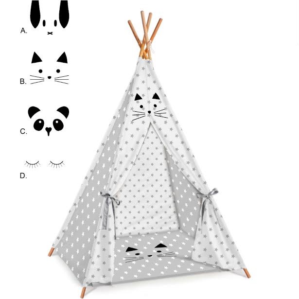אוהל טיפי לילדים דגם אפור כוכבים