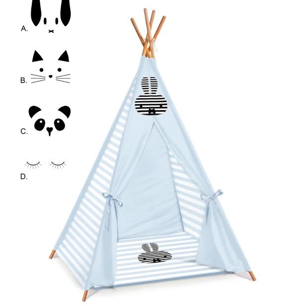 אוהל טיפי לילדים דגם תכלת מיפי שחור לבן 