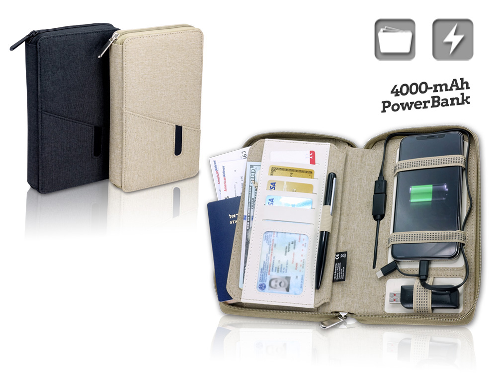 מטען פאוור בנק סוללת גיבוי +נרתיק נסיעות power bank 4000mah מובנה