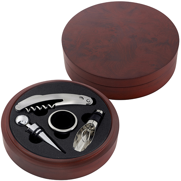 מארז 4 חלקים ליין בקופסאת עץ מהגוני עגולה דגם עץ מהגוני