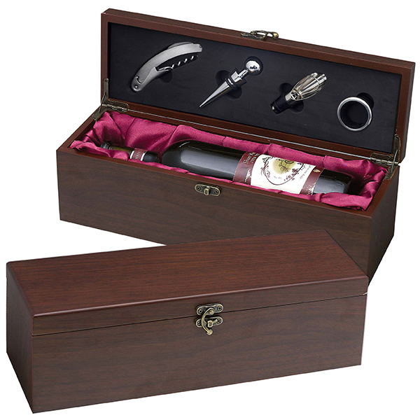  מארז יין יוקרתי 4 חלקים במארז עץ דגם מהגוניי