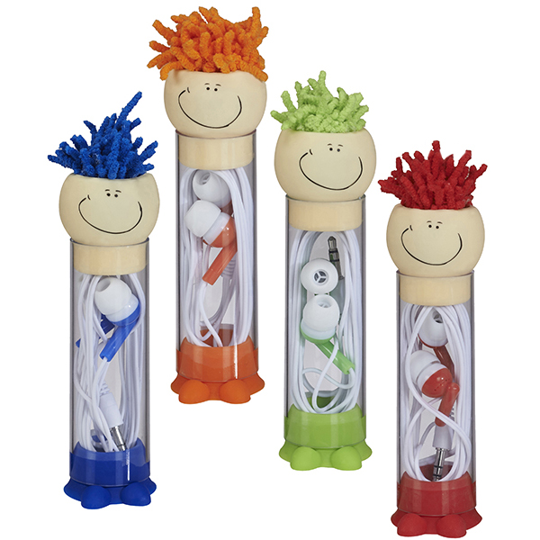 אוזניות במארז חיוך עם ראש שערות לניקוי מסכים