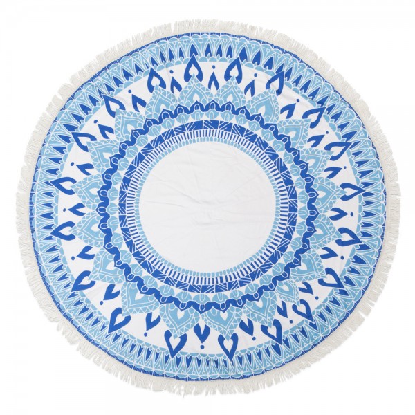 מגבת חוף עגולה ענקית מועצבת עם פרנזים דגם מנדלה 