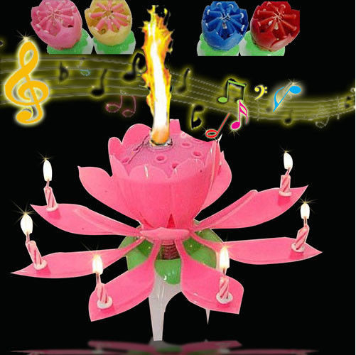 נר מנגן לעוגה - בצורת פרח לוטוס