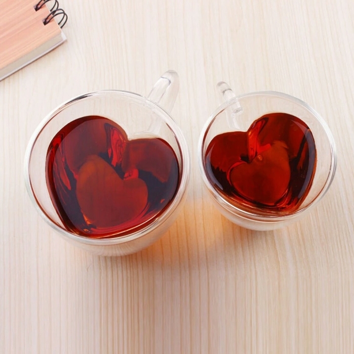 כוס זכוכית לאוהבים בצורת לב